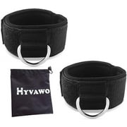HYVAWO Ankle Strap Neoprene Padded Fitness Wrist Cuff with D Ring High Strength Exercises Belt Gym Pulley Strap for Cable Machines (Black 2 Pack)