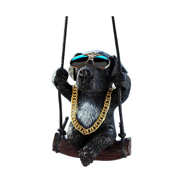 Feltree Wagging Tail Puppy Car Mirror Charm with 25cm Adjustable Rope, Durable Resin Vehicle Accessory for Rearview Decoration