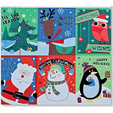 Christmas Gift Tags Embelished Foil Finish Holiday Present Name Tags 48 Big Hangers in 6 Assorted Designs Santa, Penguin, Snowman, Reindeer, Owl, Tree,