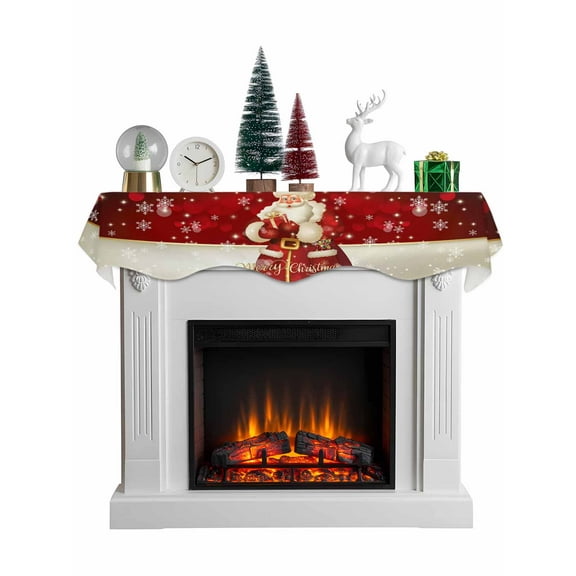 Merry Christmas Mantel Scarf Fireplace Decorations for Living Room, Winter Santa Claus Xmas Snowflakes Fireplace Mantel Scarf Cover Runner for Halloween/Thanksgiving/Christmas Decor 60"x17"