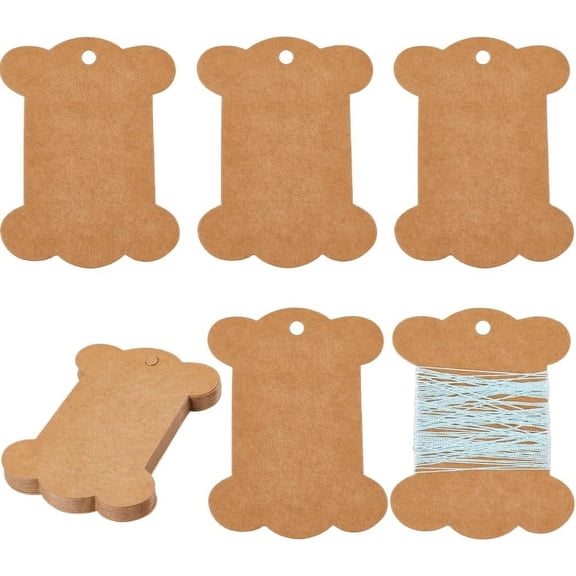 80Pcs Embroidery Thread Cardboard Bobbins Floss Bobbin Holder Kraft Paper Spool Camel Thick Cardboard Ribbon Storage Thread Wrapping Cards