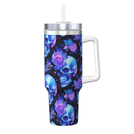 

Zeuib cool crystal Skull flower Printed Insulated Stainless Steel Hot/Cold Coffee Cup 40oz Ice Bully With Handle Tumbler with Straw and Handle Insulated Water Bottle Travel Mug Cup