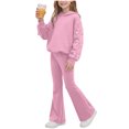 thumbnail image 6 of Ixbnca 2 Piece Outfits for Kids Girls Long Sleeve Hooded Sweatshirts High Waist Flare Pants Bow Fashion Clothes, 6 of 7