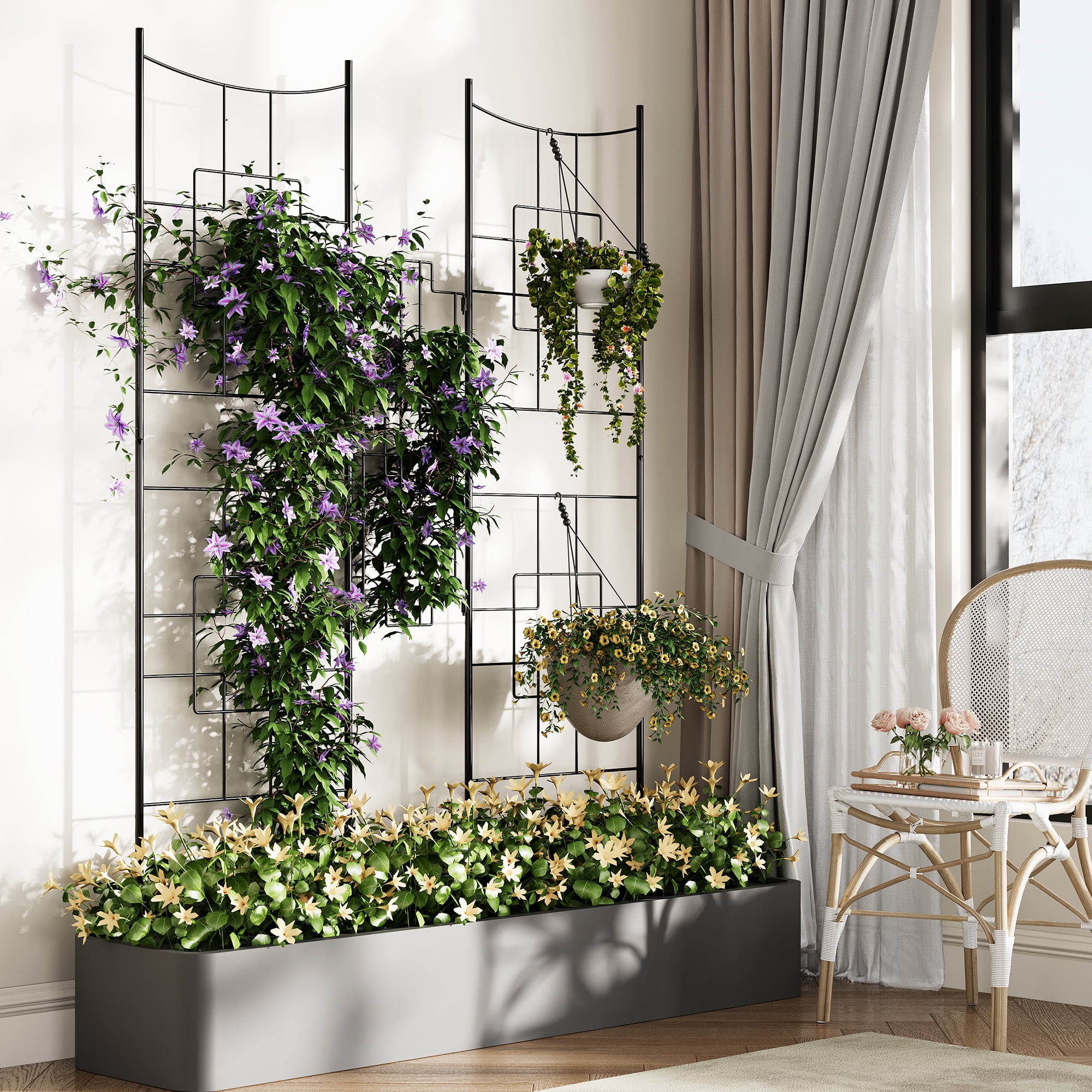 Metal Garden Trellises for Climbing Plants Outdoors,  Black Large Garden Arch Trellises for Roses