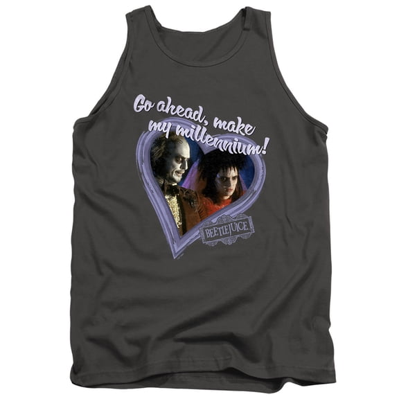 Beetlejuice Valentine Make My Millennium Unisex Adult Tank Top, Charcoal, 2X-Large