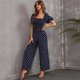 thumbnail image 3 of Love Welove Moda Mujer Floral Manga corta Cintura alta Pantalones de pierna ancha Casual Suelto Reunido Mono Azul marino Lunares Medio, 3 of 5