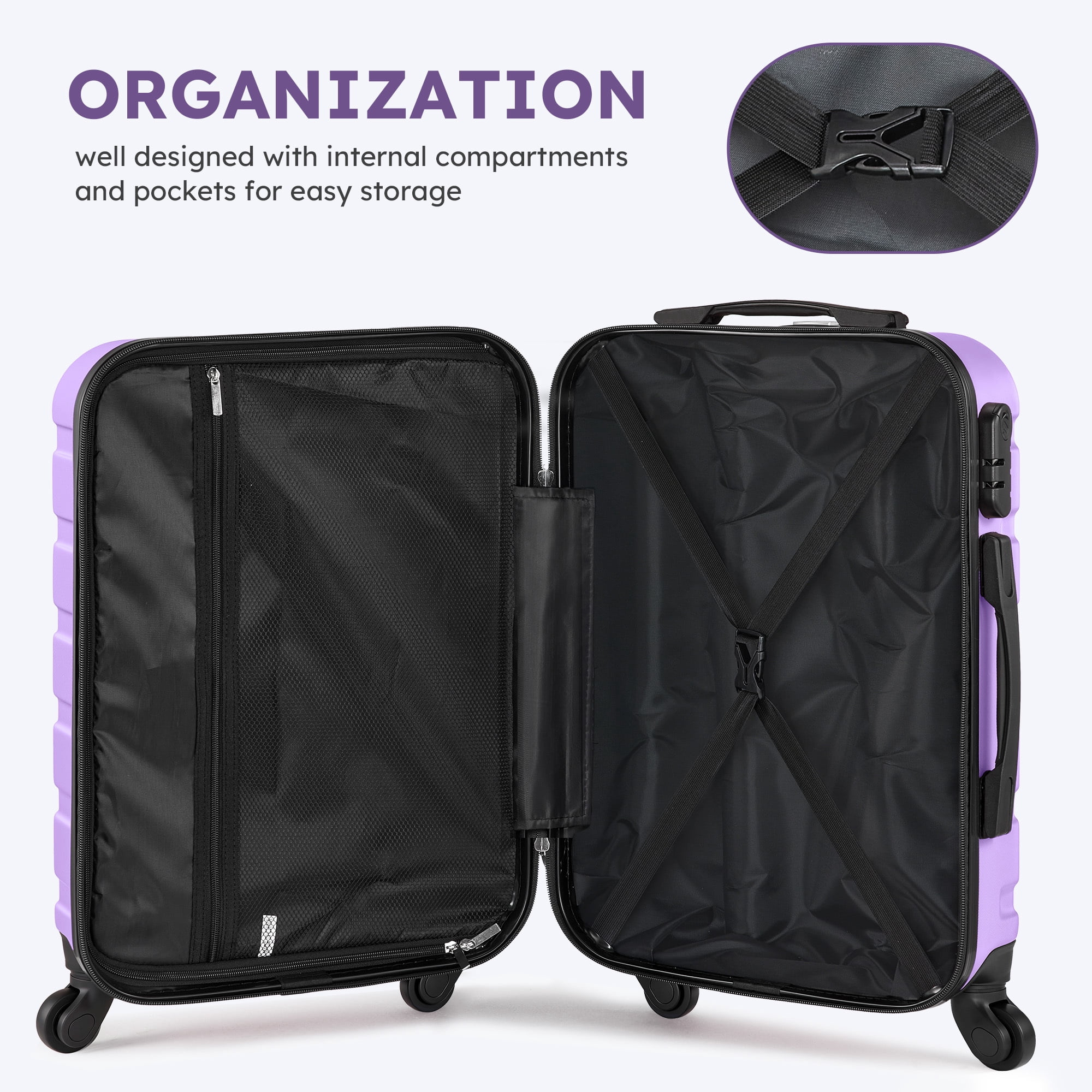 Gowill 6 Piece Luggage Sets,16/20/24/28 inch Hardside Lightweight ABS Suitcase With Expandable Duffle Bag (Purple)