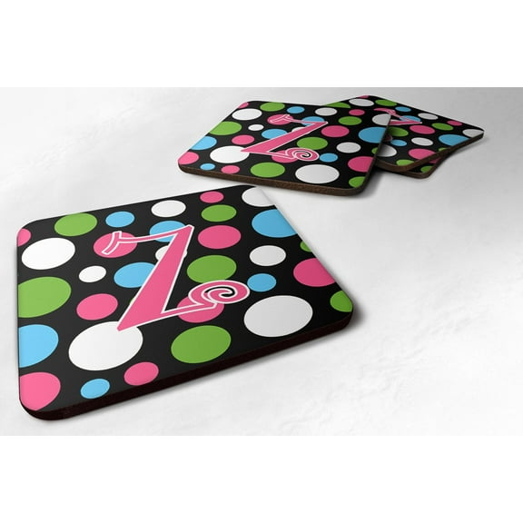 Letter Z Initial Monogram - Polkadots and Pink Foam Coaster Set of 4