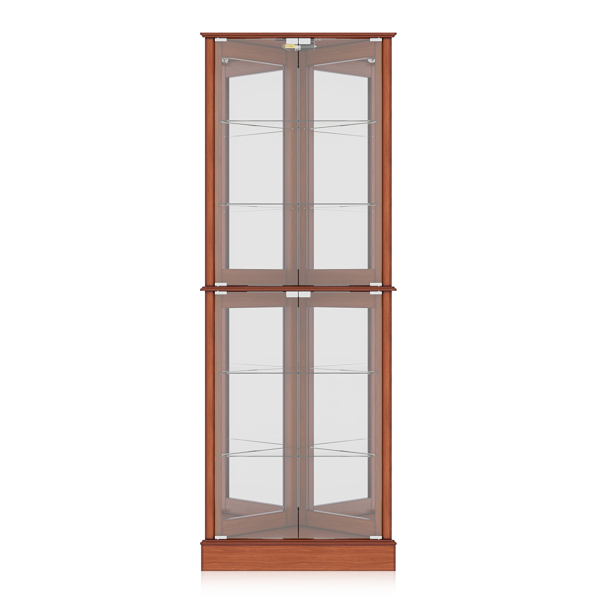 BELLEZE Woody Lighted Corner Curio Cabinet Tempered Glass Door 6