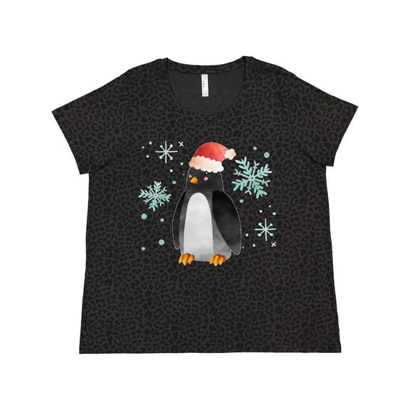Inktastic Christmas Penguin in Red Santa Hat with Snowflakes Women's Plus Size T-Shirt