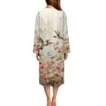 thumbnail image 2 of Xoenoiee Hummingbrid Flower Print Women's Zipper Robe Long Sleeves Housecoat Full Length Nightgown Soft Loungewear Robe with Pockets, Size 2XL, 2 of 7