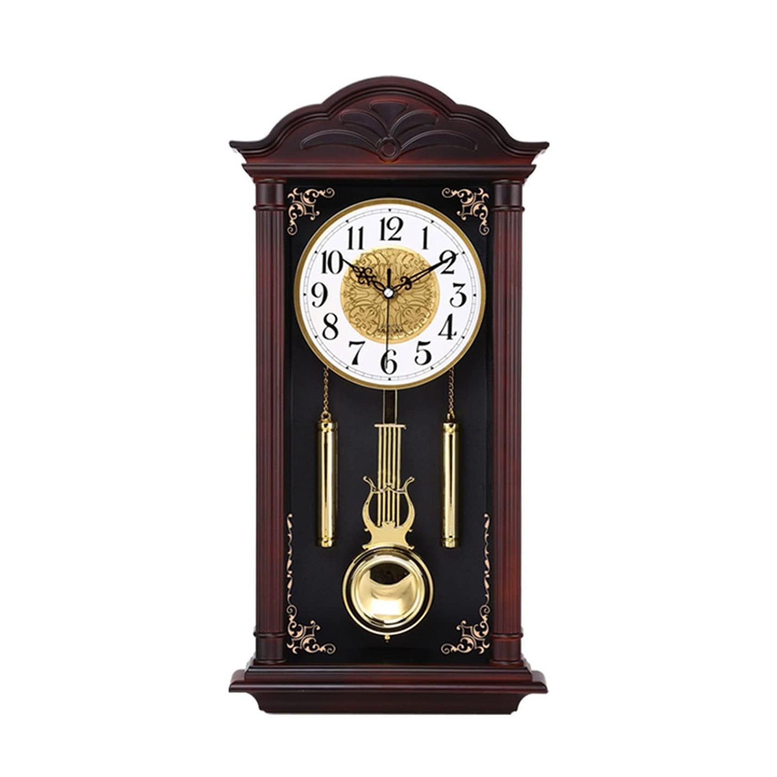 Grandfather Wood Wall Clock With Chime and Swinging Pendulum - 26in Traditional Silent Timepiece - Classic Chiming Design