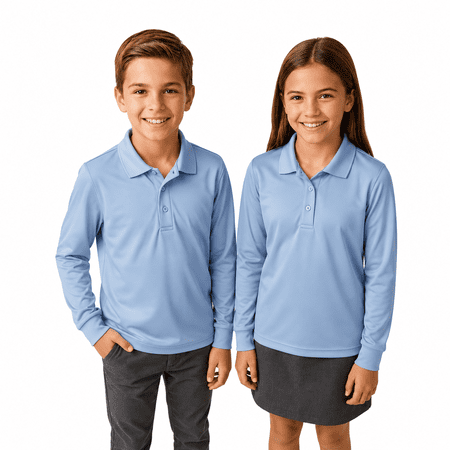 Boys & Girls School Uniform Polo Shirt 2-Pack Long Sleeve Light Blue Dri-Fit Performance Polos Toddler 4T 4 Year ClassExceed