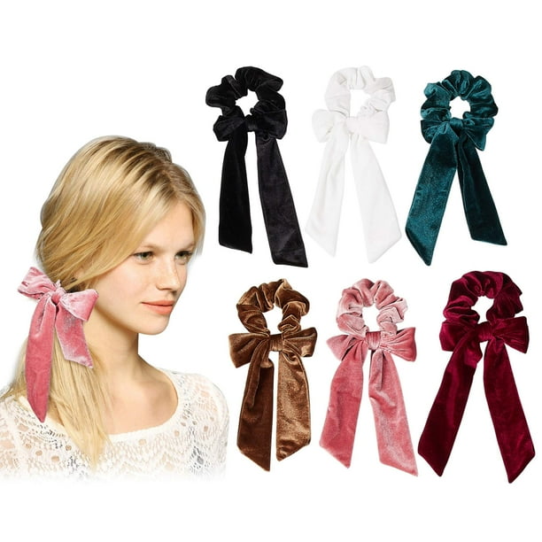 LEDUODO Paquete de 6 coleteros para el pelo – Elásticos de terciopelo con lazo para el pelo, lazos para el pelo, accesorios para mujeres y niñas