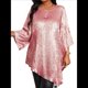 thumbnail image 2 of Blusa Holgada con Cuello Redondo y Mangas de Puntos, Dobladillo Irregular, Talla Grande 2025 para Mujer Brillantina 5XL, 2 of 8