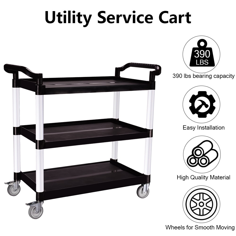 Kepooman 3-Shelf Heavy Duty Rolling Utility Push Cart, Kitchen Rolling Cart for Restaurant/Cleaning, Black Kepooman 3-Shelf Heavy Duty Rolling Utility Push Cart, Kitchen Rolling Cart for Restaurant/Cleaning, Black