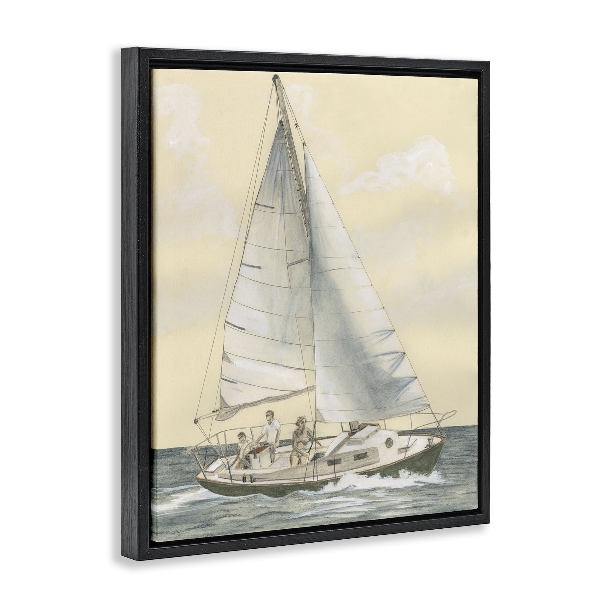 Stupell Industries Family Sailing Trip Transportation Painting Black Floater Framed Canvas Art Print Wall Art, 17 x 21