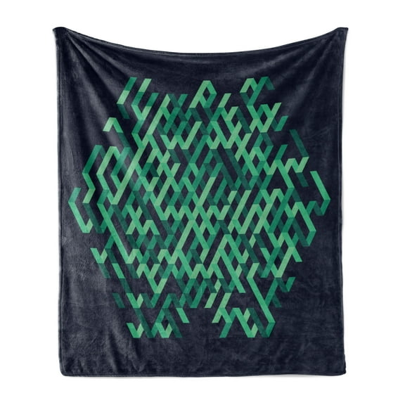 Modern Soft Flannel Fleece Throw Blanket, Geometric with Ombre Elements Colored Lines Maze Like Circle Round Seem Image, Cozy Plush for Indoor and Outdoor Use, 60" x 80", Green and Blue, by Ambesonne