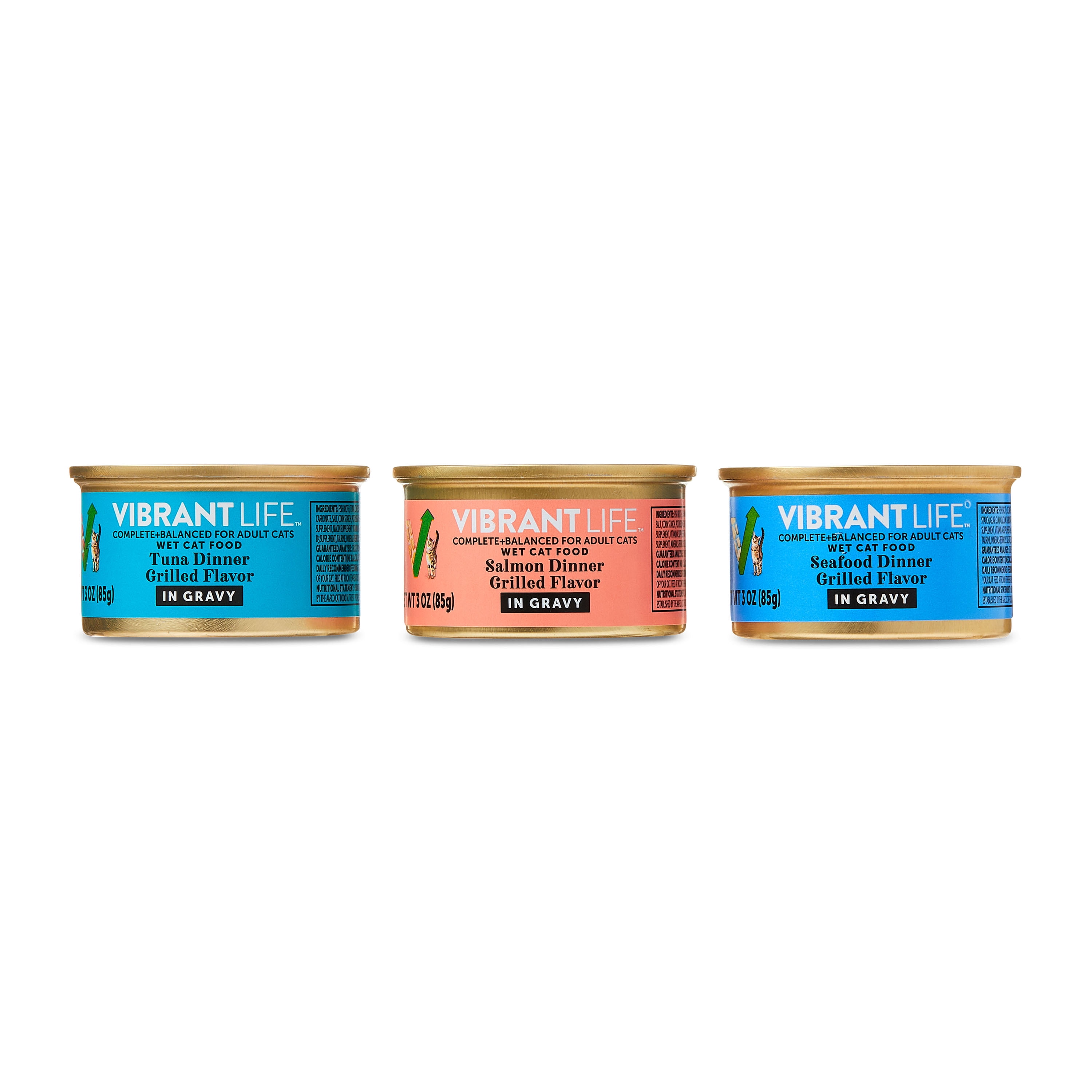 (2 pack) Vibrant Life Variety Pack Grilled Flavor in Gravy Wet Cat Food, 3 oz Cans, 30 Count