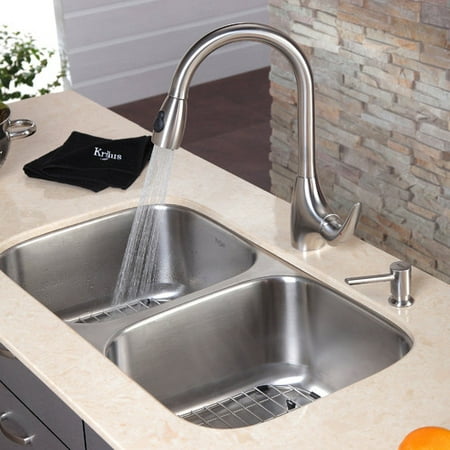 Kraus 32.25'' x 18.5'' 8 Piece Undermount Double Bowl Kitchen Sink Set