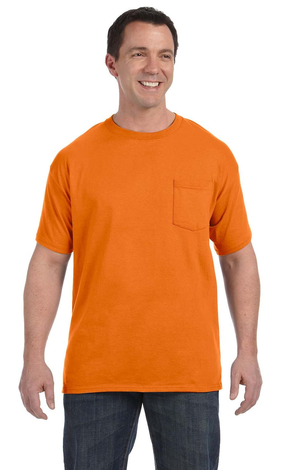 Hanes - The Hanes Mens 61 oz Tagless Pocket T-Shirt - ORANGE - L ...