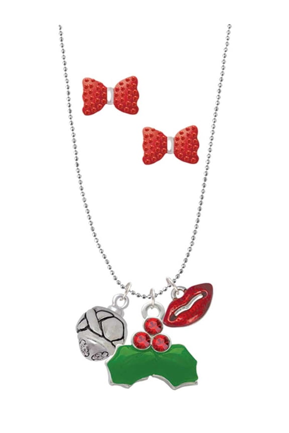 Silvertone XOXO Spinner Christmas Kiss Charm Necklace and Stud Earrings