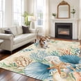 thumbnail image 2 of Area Rug for Living Room, Beige Beach Coastal Non-Slip Indoor Large Carpet for Bedroom/Dining Room, Summer Nautical Coral Shell Botanical Washable Low-Profile Rectangle Floor Runner Rugs - 5 x 8 Ft, 2 of 8
