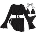 thumbnail image 4 of Staron Women's Mesh Bikini Swimsuit Set Four-Piece Beachwear V Neck Sleeveless Swimwear Cover Up, Black M, 4 of 5