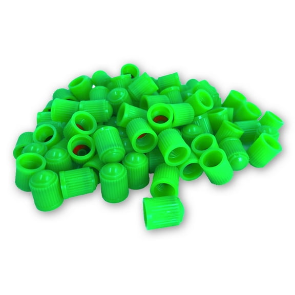Pack of 100 Green Valve Stem Caps with Inner Seals for Nitrogen Filled Tires with Schrader Type Valve Stems on Automotive, Truck, Trailer, Bicycle and Other Applications by TYK Industries