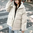 thumbnail image 3 of Hvyesh Puffer Jacket Womens Winter Zip Up Padded Down Jackets Thicken Warm Solid Hood Puffer Coats Parka Beige XXL, 3 of 3