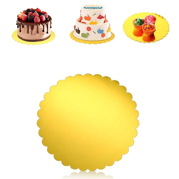 Round Cake Circle Base Board 8 Inch Disposable Gold Cake Boards Edged Corrugated Dessert Pads for Wedding Birthday Anniversary