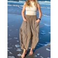 thumbnail image 4 of Womens High Waist Wide Leg Pants Loose Fit Casual Linen Blend Trousers Comfort Khaki XXXL, 4 of 7