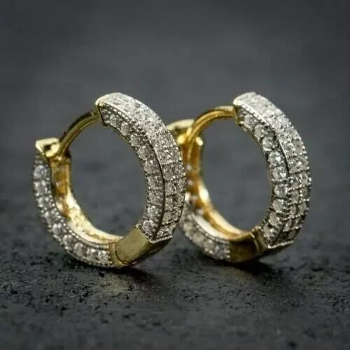 Gems Jewels 2.10 Ct Diamond Mens Huggie Hoop Earrings Yellow Gold Plated Silver