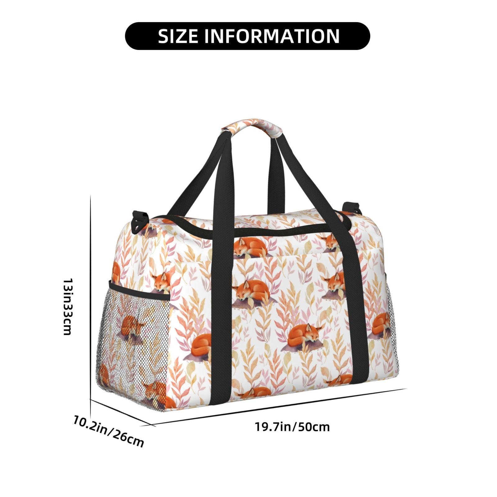 Fuzoiu Cute Sleepy Fox Print Travel Duffle Bag,Carry On Tote Bags,Duffel Bag,Sport Gym Bag, Hospital Bag for Labor and Delivery, Overnight Bag,Luggage Bag