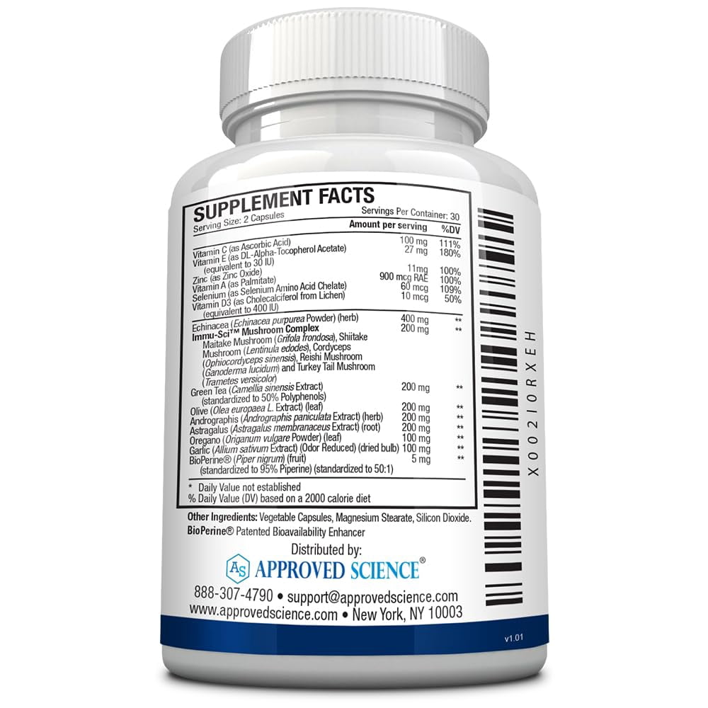 Approved Science Immune Booster - Extra Strength Support - Elderberry Extract, Echinacea, Vitamin D3 and C, Zinc - All Natural - 180 Capsules - 3 Months Supply