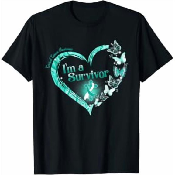 Teal Ribbon Butterfly Cervical Cancer I'm A Survivor T-Shirt
