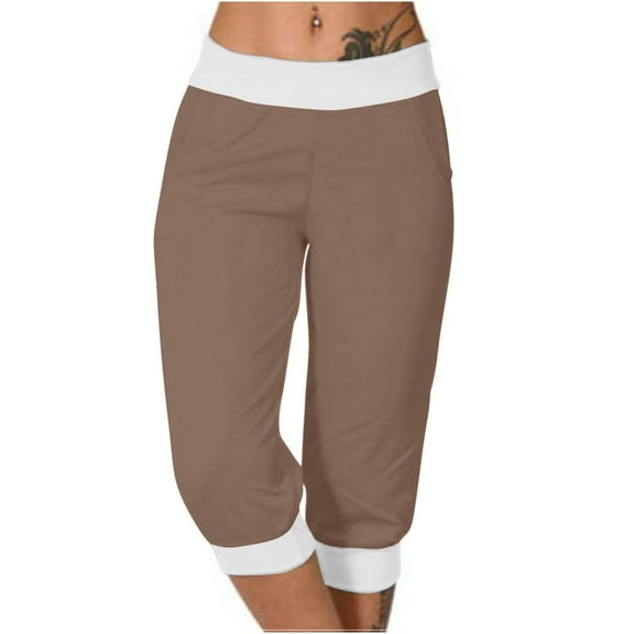 hoksml Women's Outdoor Sports Pants, Capri Pants, Solid Color Loose Elasticated Waist Sweatpants Fitness Running Pants Casual Pants With Pockets 2025 on Clearance