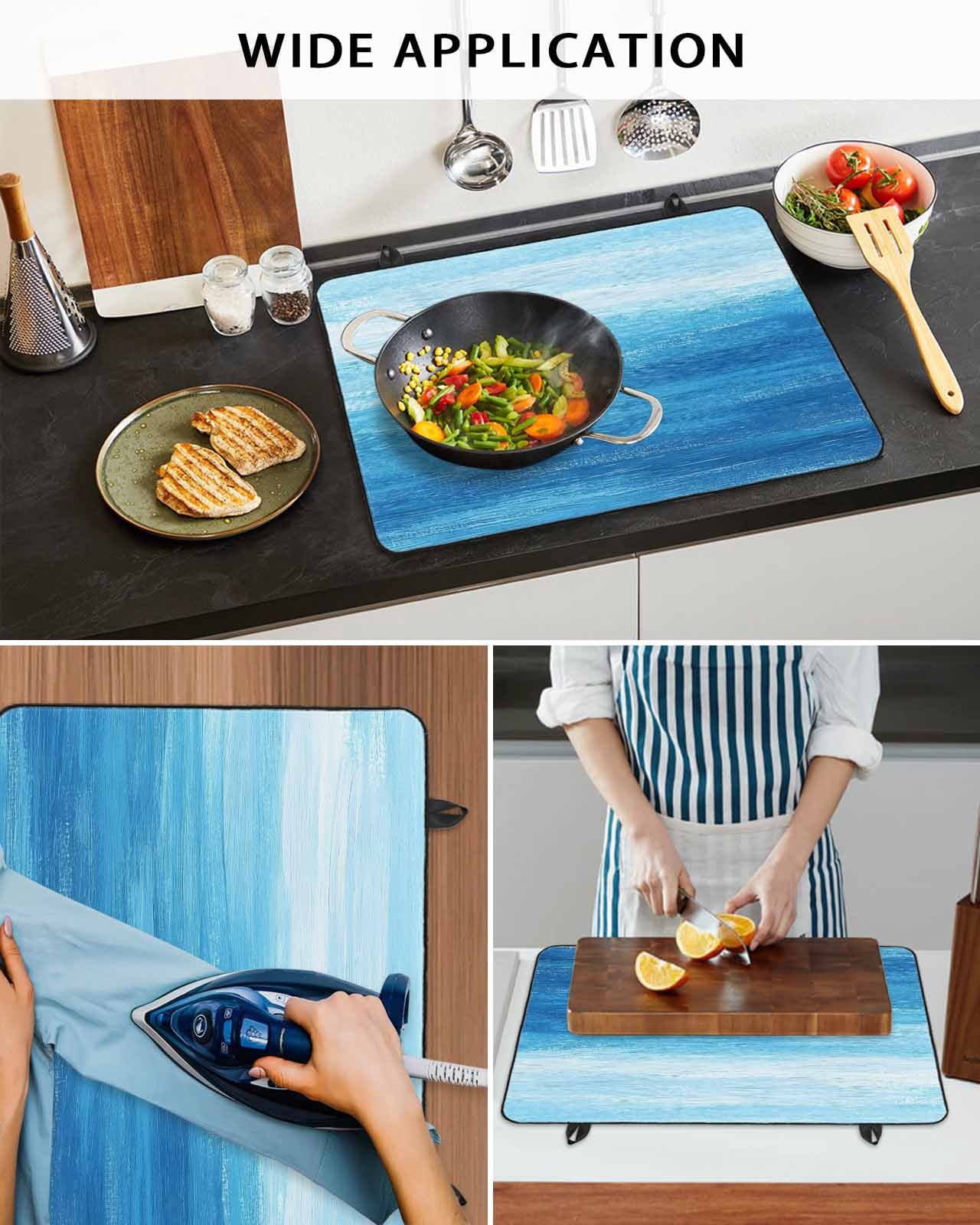nqOlkjepod Large Induction Cooktop Protector Mat 24"x21", Blue Summer Ocean Stove Top Covers for Electric Stove, Modern Abstract Coastal Wave Stove Burner Cover Mats, Glass Top Stove Cover