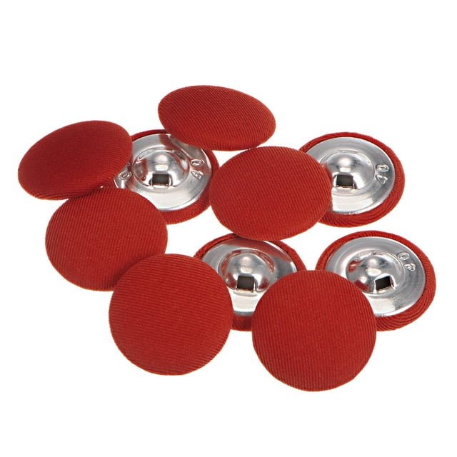 Unique Bargains 10pcs 40L Fabric Cloth Covered Button 25mm Round Metal Shank Sewing Buttons for Suits Dress Blouses, Red