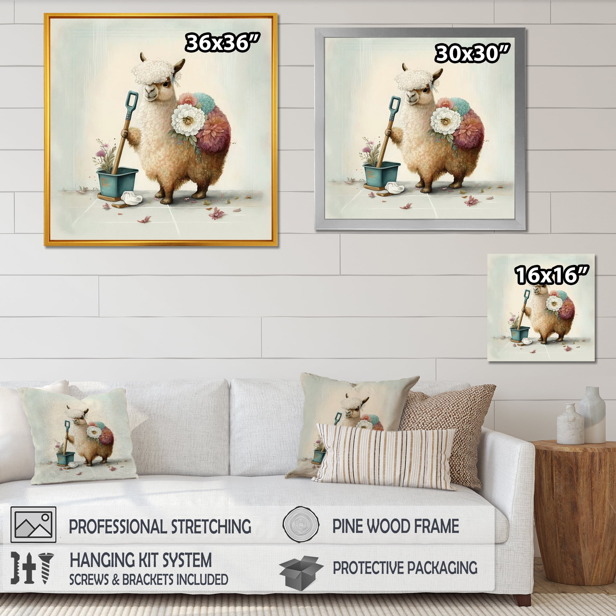 Designart Llama Cleaning With Flowers Canvas Wall Art