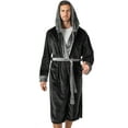 thumbnail image 3 of PAVILIA Mens Robe, Hooded Bathrobe for Men, Fleece Black Robe for Men with Hood, Plush Long Male Robe with Pockets - Two Tone Black-Grey, 3 of 9