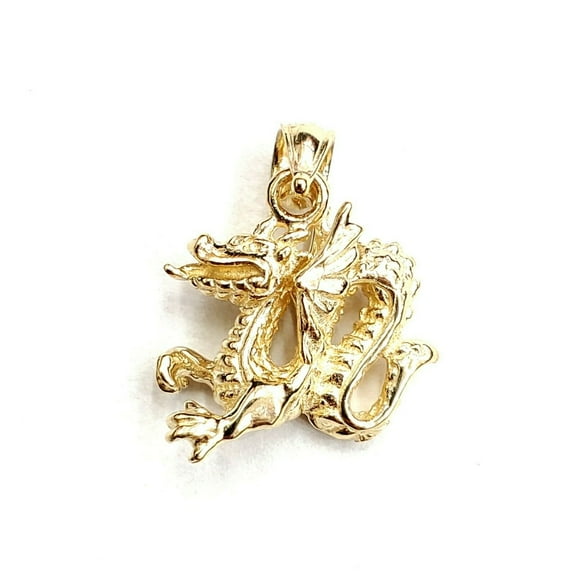14k yellow Gold 3D winged dragon Pendant charm solid gift fine jewelry 4.2g