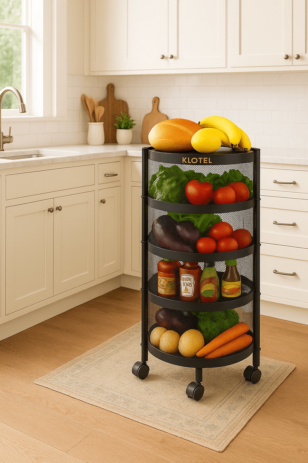 Klotel Fruit Vegetable Trolley Kitchen Storage Carts with Rotating Shelf