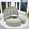 thumbnail image 2 of Glavbiku 64.1" Outdoor Wicker Round Daybed with Cushions,Rattan Sofa Bed with Lift Table,Gray, 2 of 13