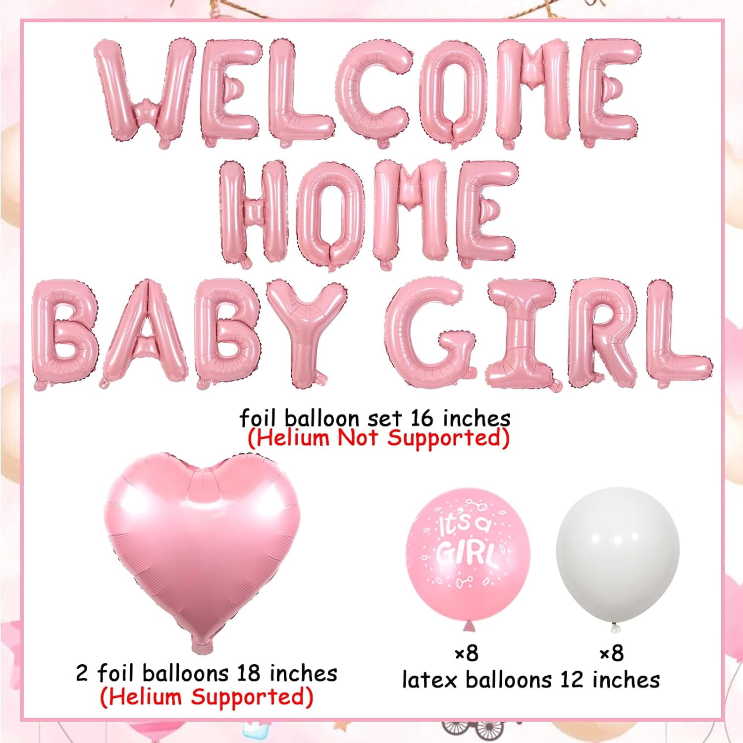 "Welcome Home Baby Girl" Pink Elephant Mailbox Balloon - No Helium Needed