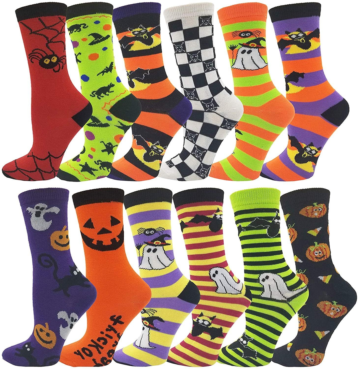 Halloween Socks, 12 Pairs Womens Girls, Novelty Cute Funny Printed ...