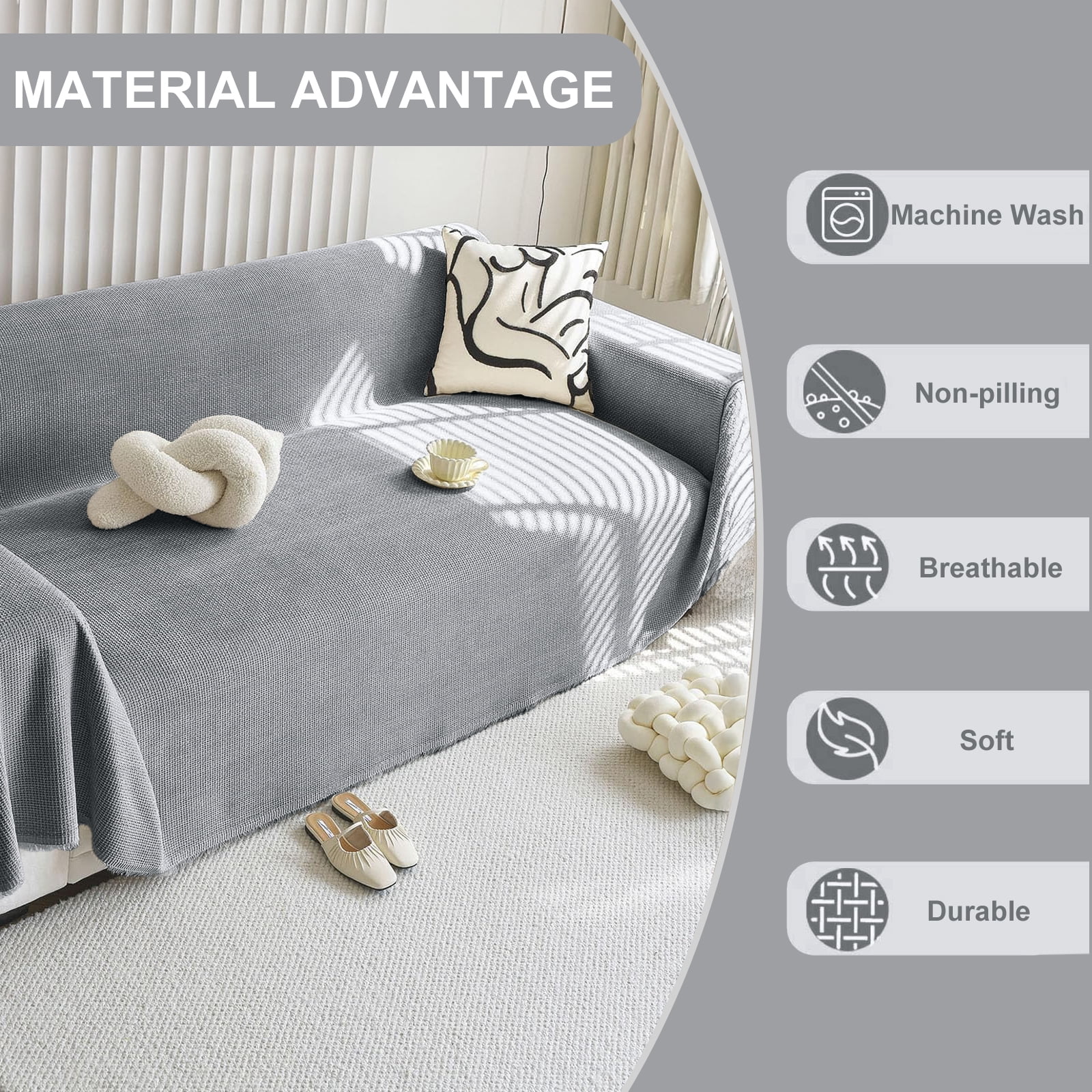 SANMADROLA Sofa Cover Washable Couch Covers for 3 Cushion Couch Sofa Super Soft Sofa Slipcover Non Slip Sofa Cover, Chenille Sofa Covers for Dogs, Furniture Protector, 71"x150", Dark Gray
