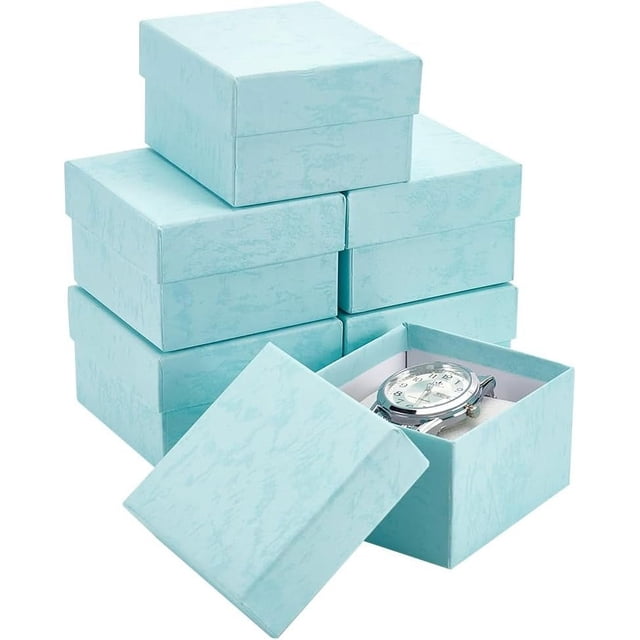 Caja de regalo rectangular de cartón kraft para guardar relojes, 6 unidades, 8,1 x 7,6 x 5 cm, con cojín de tela no tejida.