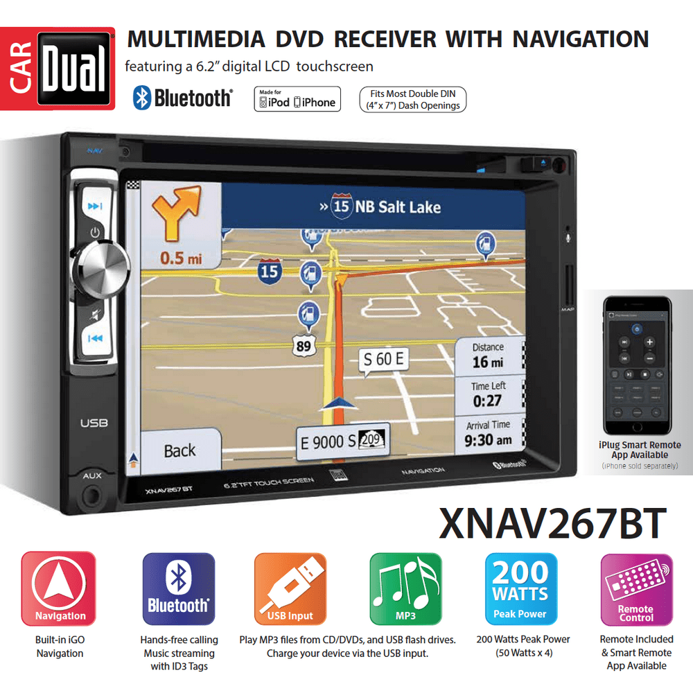 Dual Electronics XNAV267BT 6.2 inch LED Backlit LCD Multimedia Touch