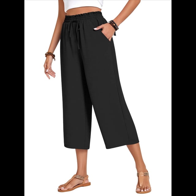 Pantalones Cortos para Mujer, Informales, con Cordón y Bolsillos, Holgados, de Cintura Alta y Pierna . Negro XXL